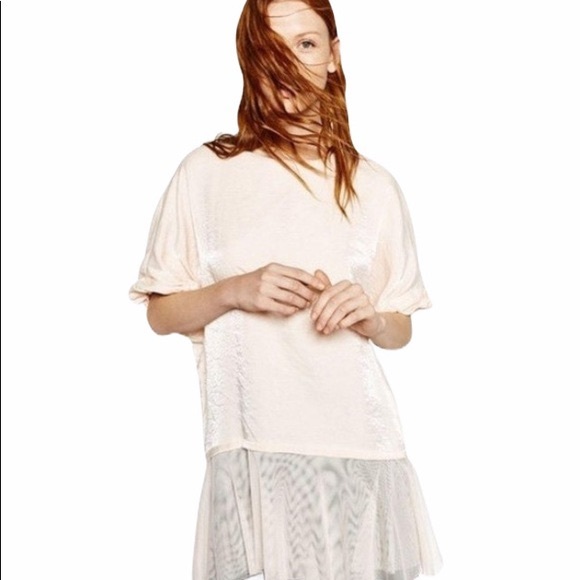 Zara Tops - ZARA | NWT Ballerina Satin Peplum Balletcore Mesh Tulle Tunic Blouse